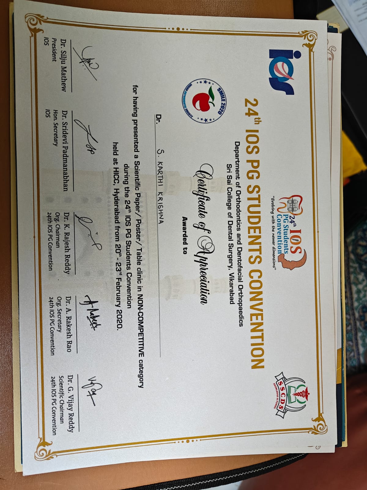 IOS 24th PG Convention — Best Presentation Award